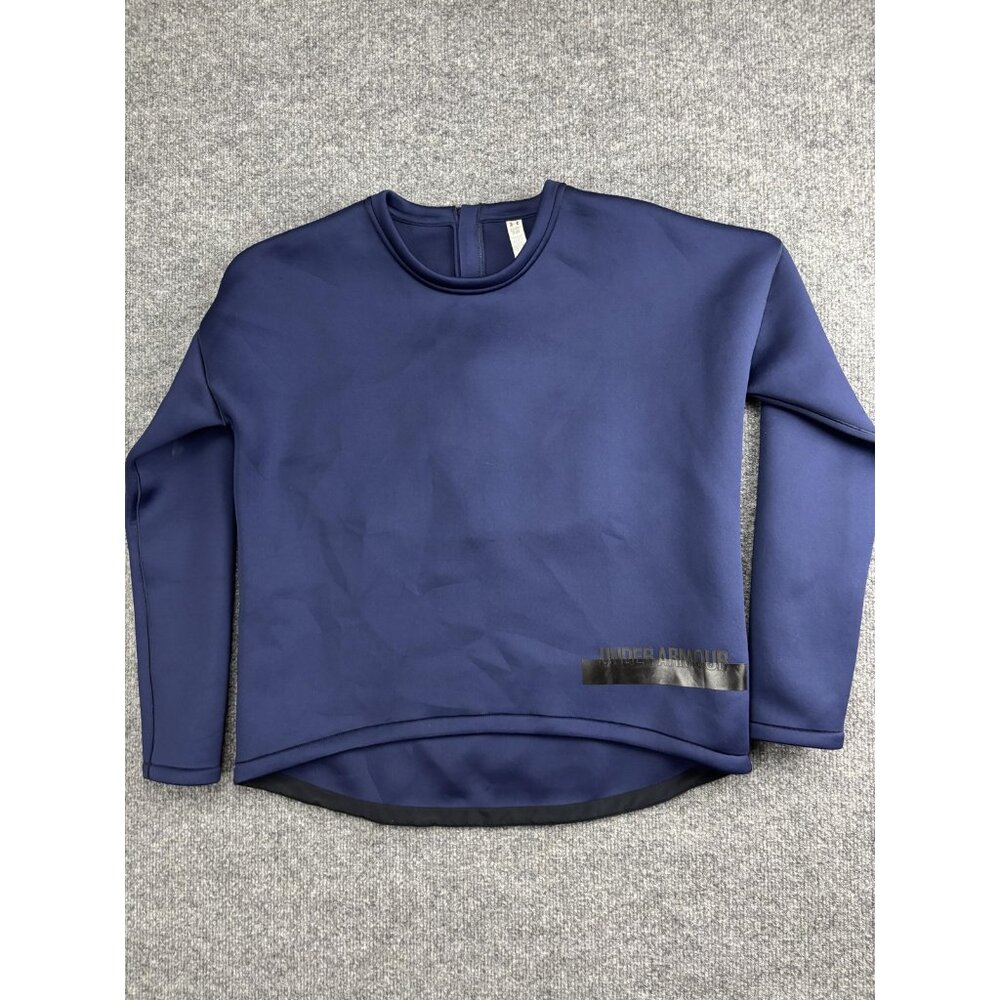Under Armour Sweatshirt Womens XS Blue Pullover Back Zip Crewneck Athletic Logo